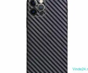 Folie autocolanta Skin, pentru iPhone 15 Pro Max, carbon negru, protectie spate si laterale