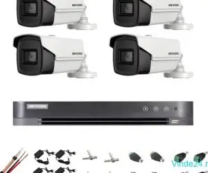 Kit supraveghere ultraprofesional Hikvision 4 camere 8MP 4K, 80 IR, accesorii incluse, live internet