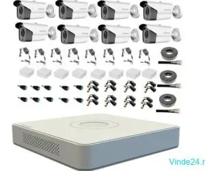 Kit complet sistem supraveghere exterior profesional HIKVISION cu 8 camere 5MP TURBO HD, IR 40m