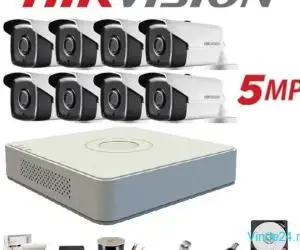 Kit complet 8 camere supraveghere exterior 5MP TURBOHD HIKVISION 40 m IR, accesorii+hard 2TB