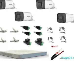 Kit complet 4 camere supraveghere exterior full hd Hikvision 1080P 80 m IR