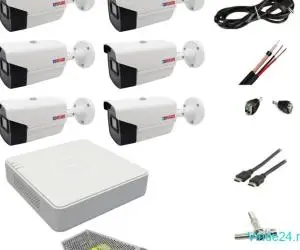 Kit complet 6 camere supraveghere exterior 2MP 40m IR, DVR Hikvision