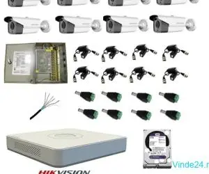 Kit sistem complet 8 camere supraveghere exterior HIKVISION FULL HD 40 m IR  hard 2 TB