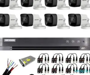 Sistem supraveghere exterior Hikvision 8 camere 8MP, 4 in 1, IR 30m, DVR 8 canale 4K 8MP, accesorii