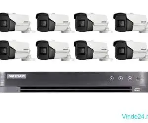 Sistem de supraveghere video Hikvision 8 camere 8MP 4 in 1 IR 80m, DVR 8 canale 4K 8MP